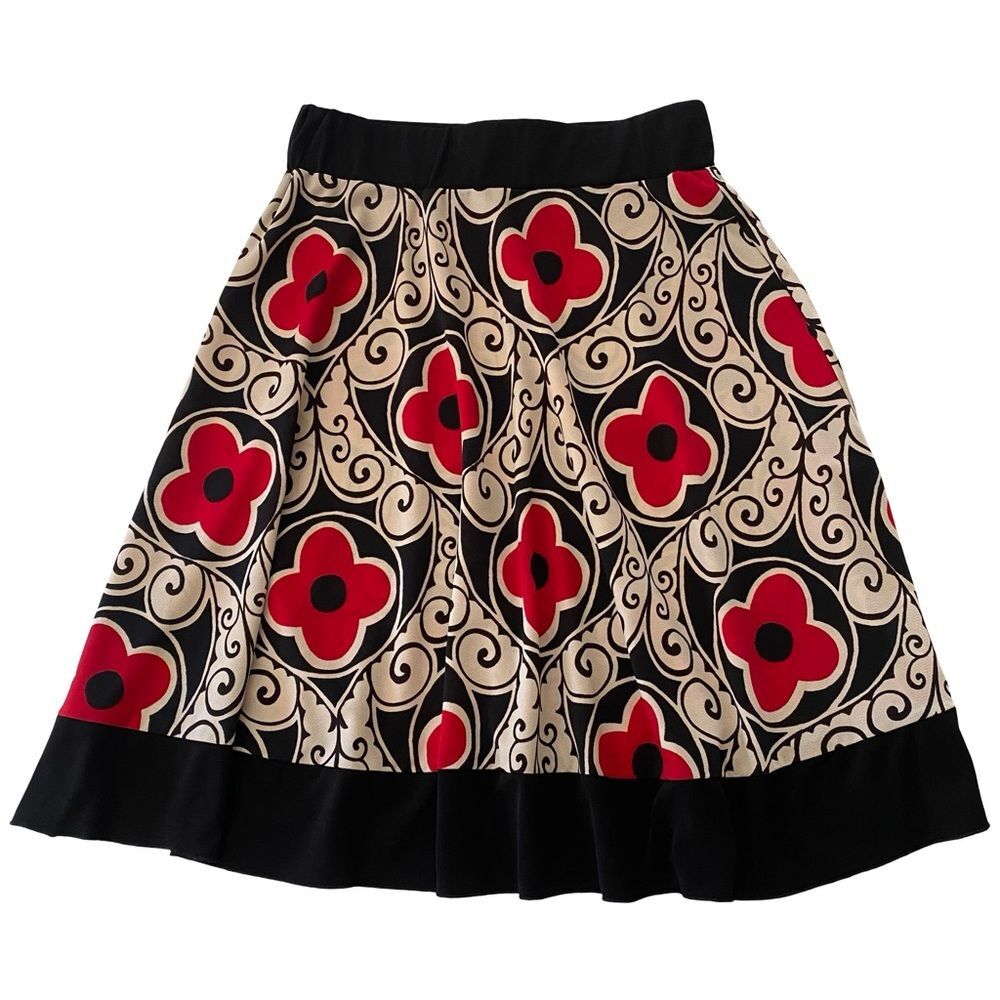 Vintage Moa Moa Floral Patterned Skirt Red Black Size M